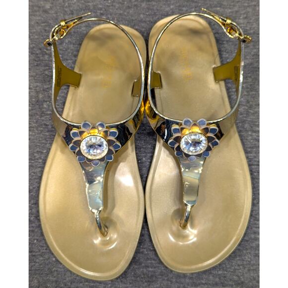 MICHAEL MICHAEL KORS Sandals- Gold, Thong, Heel Strap, Floral Jewel, Size 6 - Picture 6 of 8